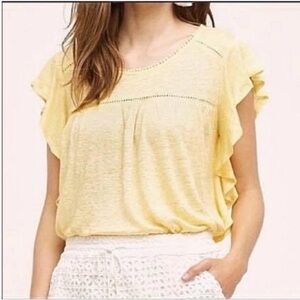 Anthropologie Deletta Ina shirt yellow linen ruffle